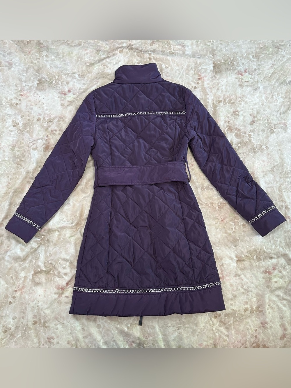Just Cavalli Purple Quilted Belted Long Puffer Coat - Picture 2 of 12
